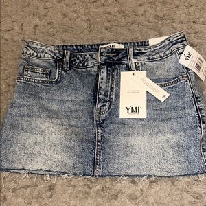 YMI Distressed Blue Denim Mini Skirt size 5/27 brand new